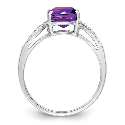 Sterling Silver Rhodium-plated Amethyst u0026 Diamond Ring