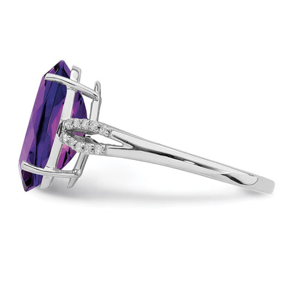 Sterling Silver Rhodium-plated Amethyst u0026 Diamond Ring