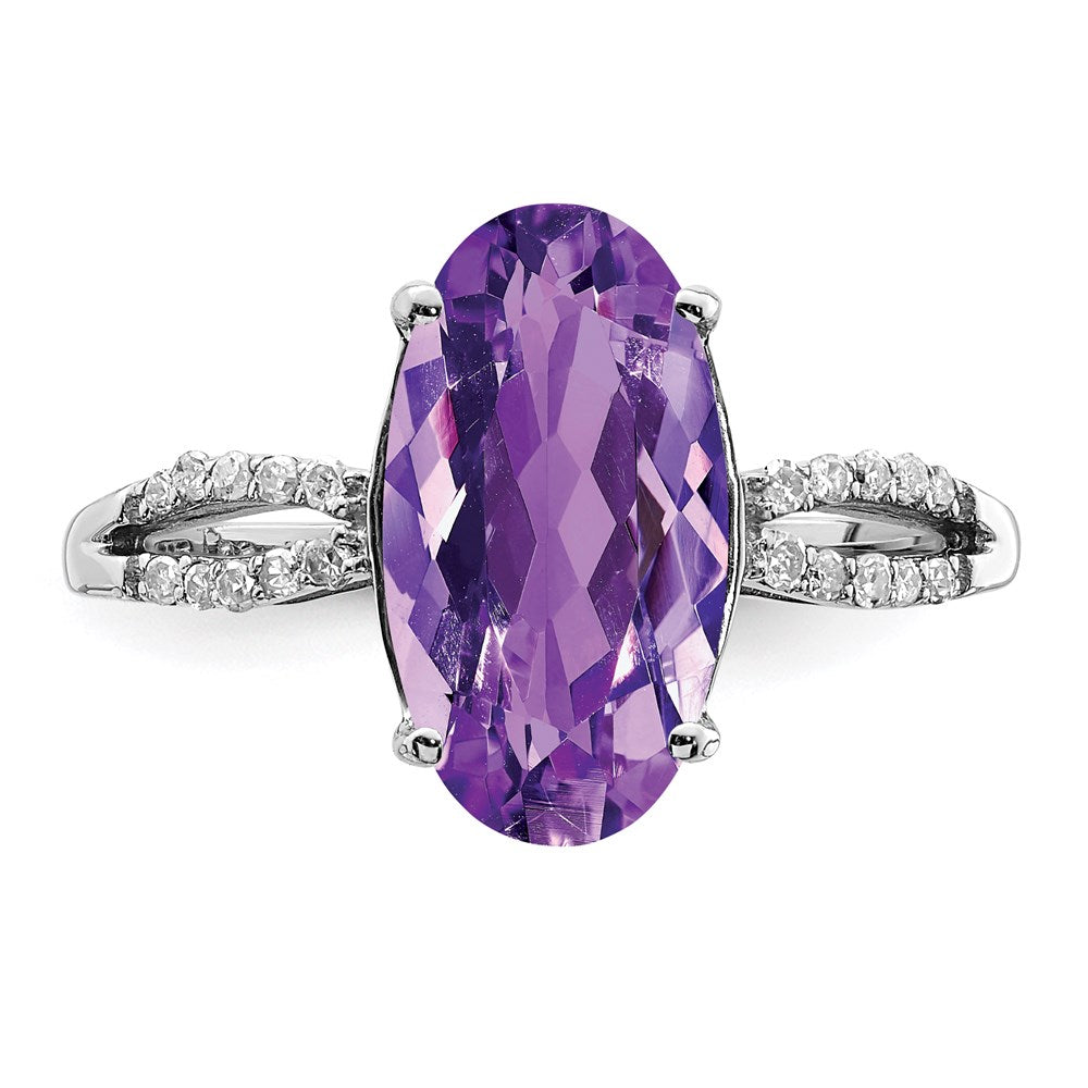 Sterling Silver Rhodium-plated Amethyst u0026 Diamond Ring
