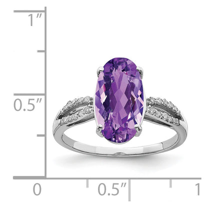 Sterling Silver Rhodium-plated Amethyst u0026 Diamond Ring
