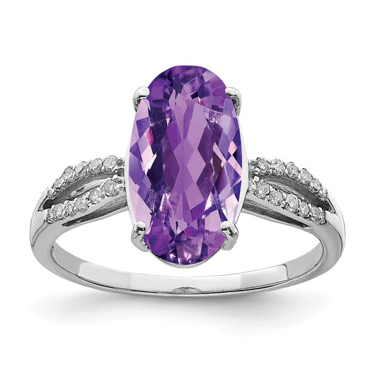 Sterling Silver Rhodium-plated Amethyst u0026 Diamond Ring