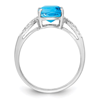 Sterling Silver Rhodium Blue Topaz u0026 Diamond Ring