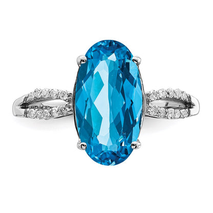 Sterling Silver Rhodium Blue Topaz u0026 Diamond Ring