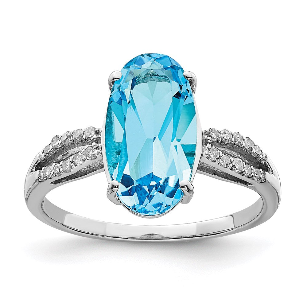 Sterling Silver Rhodium Blue Topaz u0026 Diamond Ring