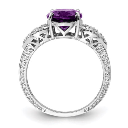 Sterling Silver Rhodium-plated Amethyst u0026 Diamond Ring