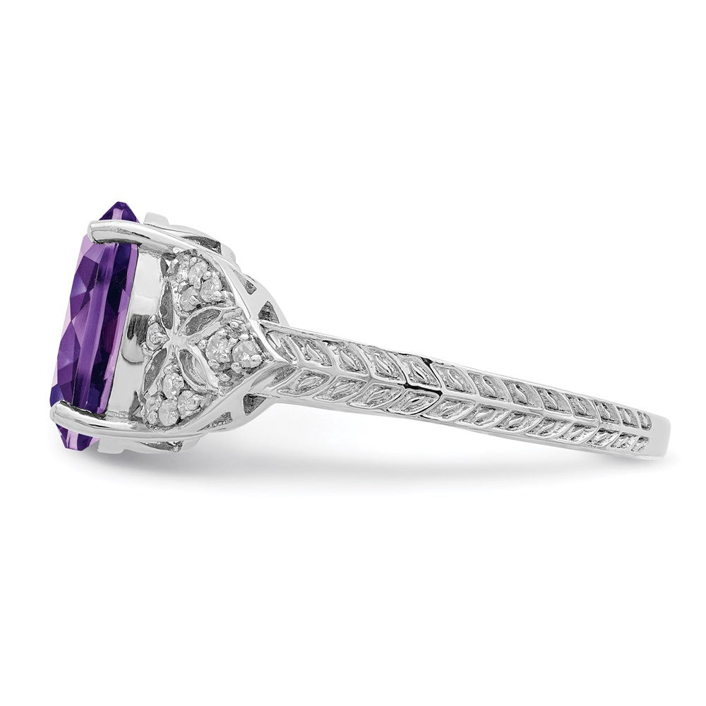 Sterling Silver Rhodium-plated Amethyst u0026 Diamond Ring