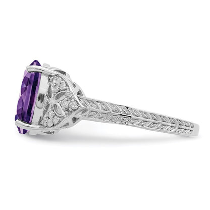 Sterling Silver Rhodium-plated Amethyst u0026 Diamond Ring