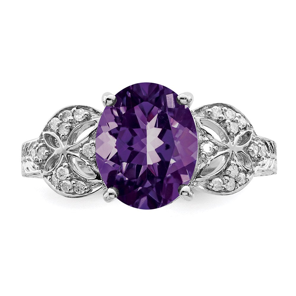 Sterling Silver Rhodium-plated Amethyst u0026 Diamond Ring