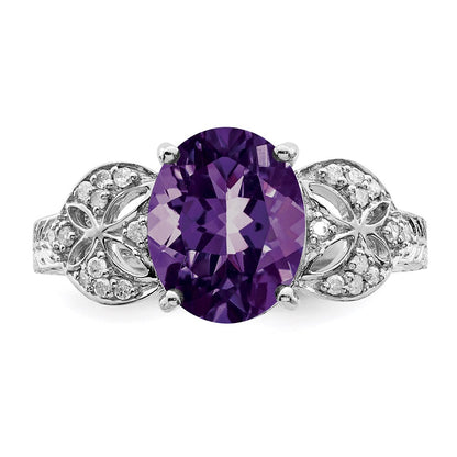 Sterling Silver Rhodium-plated Amethyst u0026 Diamond Ring