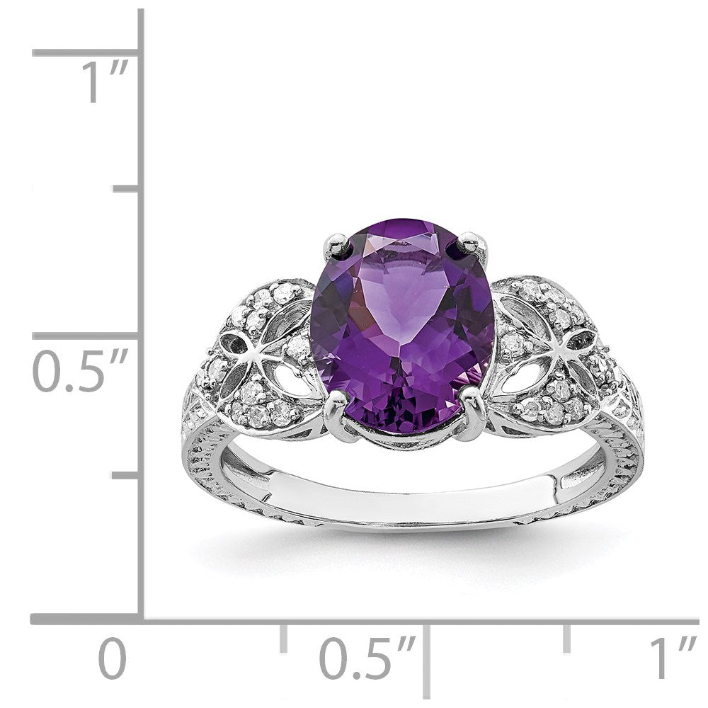 Sterling Silver Rhodium-plated Amethyst u0026 Diamond Ring