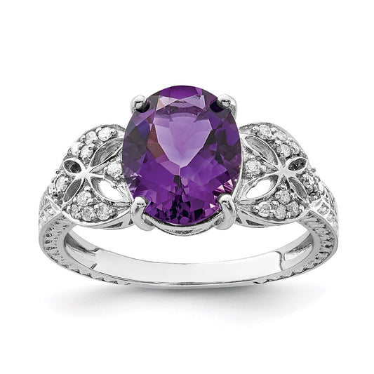 Sterling Silver Rhodium-plated Amethyst u0026 Diamond Ring