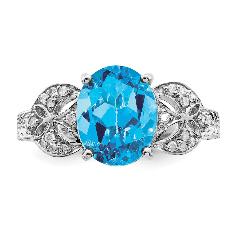 Sterling Silver Rhodium Blue Topaz u0026 Diamond Ring