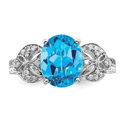Sterling Silver Rhodium Blue Topaz u0026 Diamond Ring