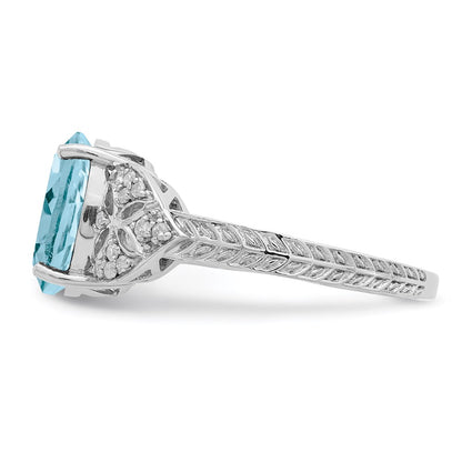 Sterling Silver Rhodium Diamond u0026 Sky Blue Topaz Ring