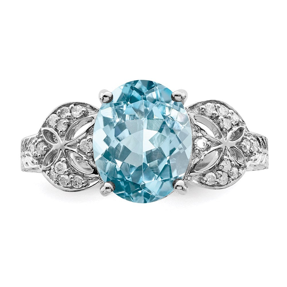 Sterling Silver Rhodium Diamond u0026 Sky Blue Topaz Ring