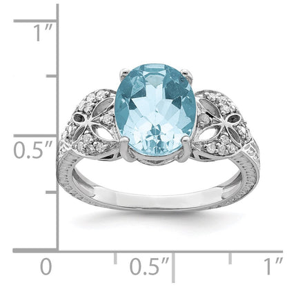 Sterling Silver Rhodium Diamond u0026 Sky Blue Topaz Ring