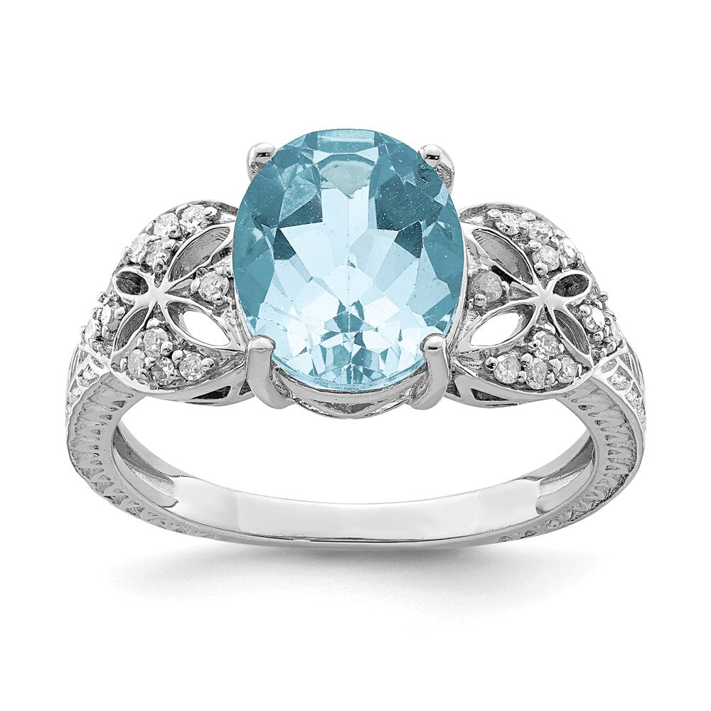 Sterling Silver Rhodium Diamond u0026 Sky Blue Topaz Ring