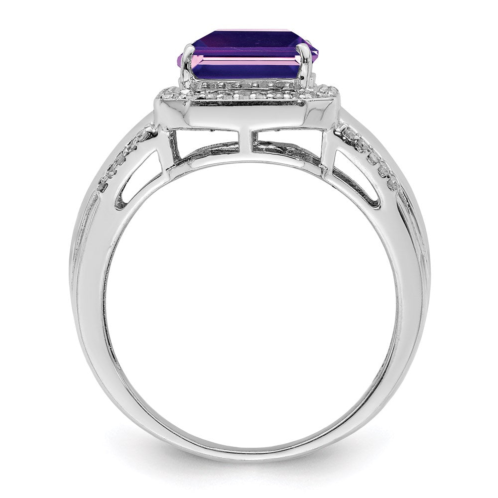 Sterling Silver Rhodium-plated Amethyst u0026 Diamond Ring