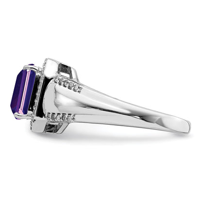 Sterling Silver Rhodium-plated Amethyst u0026 Diamond Ring