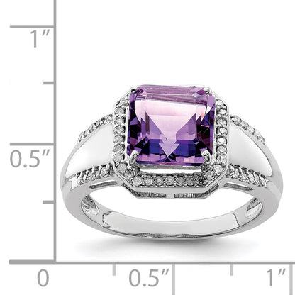 Sterling Silver Rhodium-plated Amethyst u0026 Diamond Ring