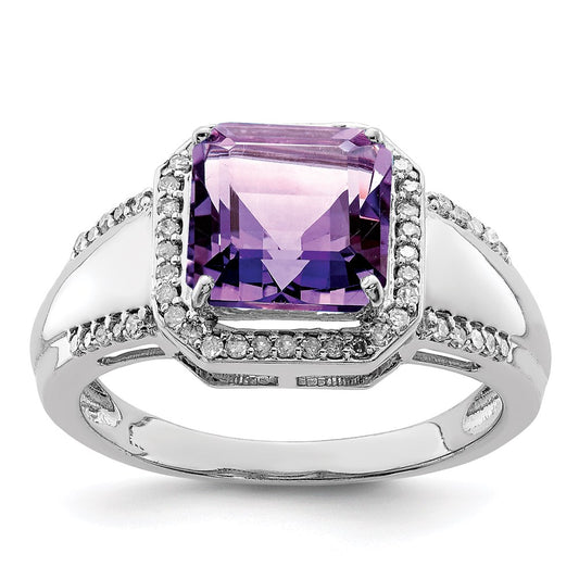 Sterling Silver Rhodium-plated Amethyst u0026 Diamond Ring