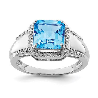 Sterling Silver Rhodium Blue Topaz u0026 Diamond Ring