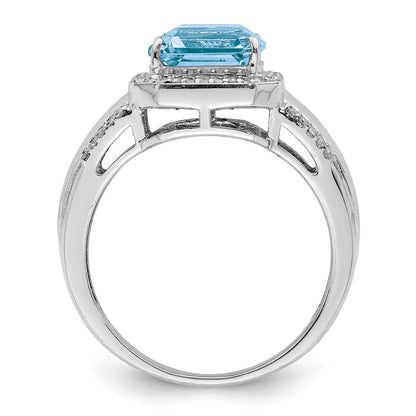 Sterling Silver Rhodium Diamond u0026 Sky Blue Topaz Ring