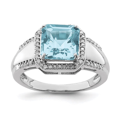 Sterling Silver Rhodium Diamond u0026 Sky Blue Topaz Ring