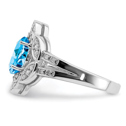 Sterling Silver Rhodium Blue Topaz u0026 Diamond Ring