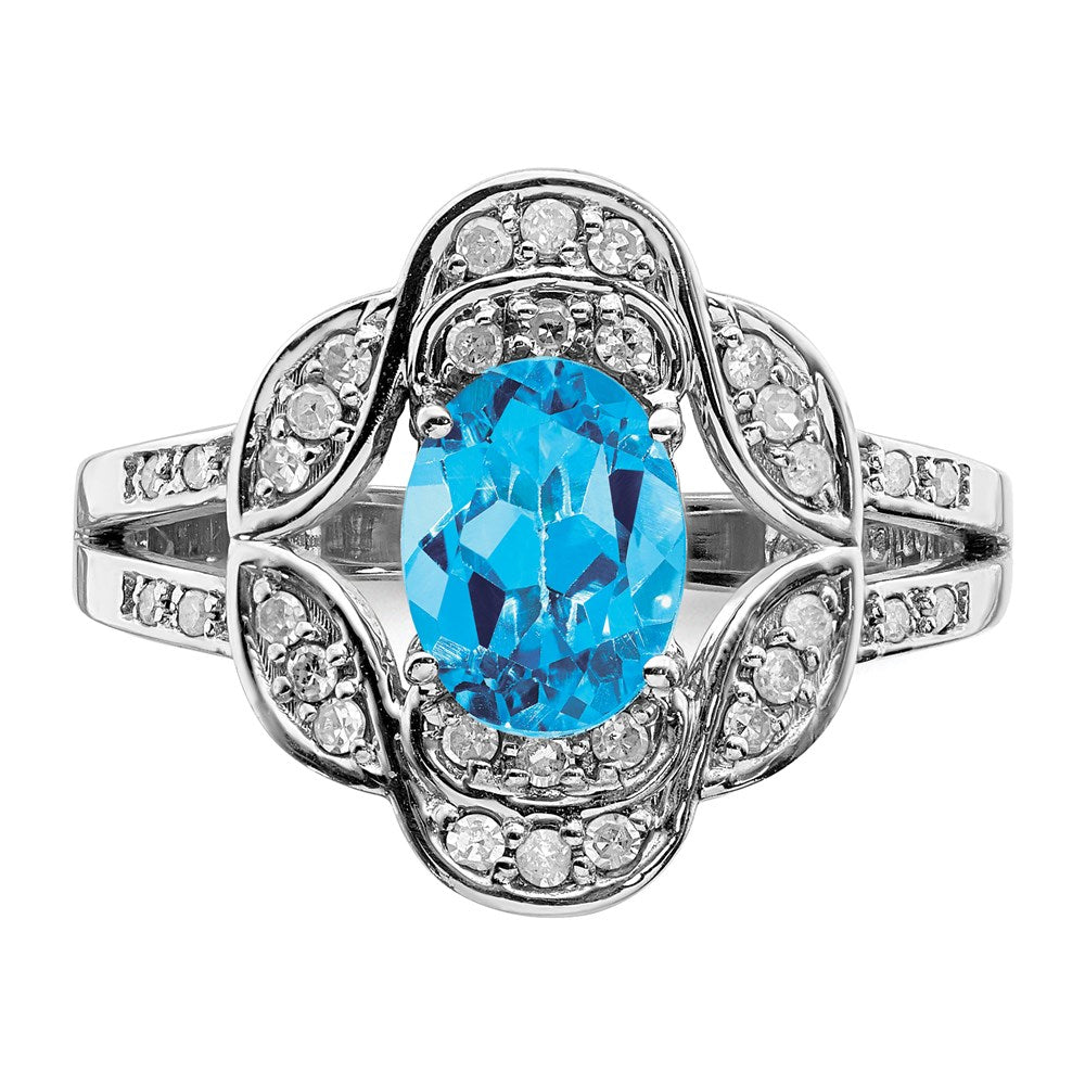 Sterling Silver Rhodium Blue Topaz u0026 Diamond Ring