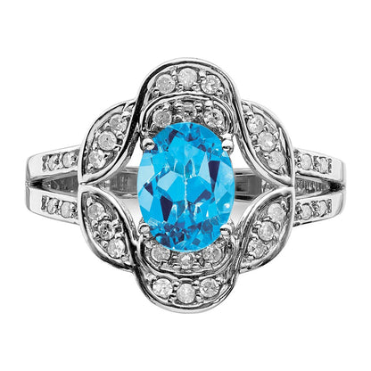 Sterling Silver Rhodium Blue Topaz u0026 Diamond Ring