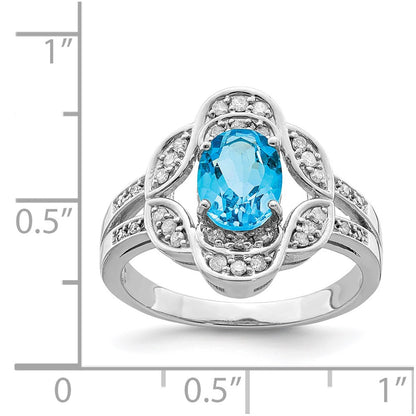 Sterling Silver Rhodium Blue Topaz u0026 Diamond Ring