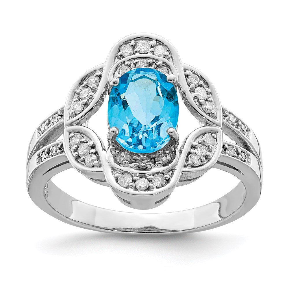 Sterling Silver Rhodium Blue Topaz u0026 Diamond Ring
