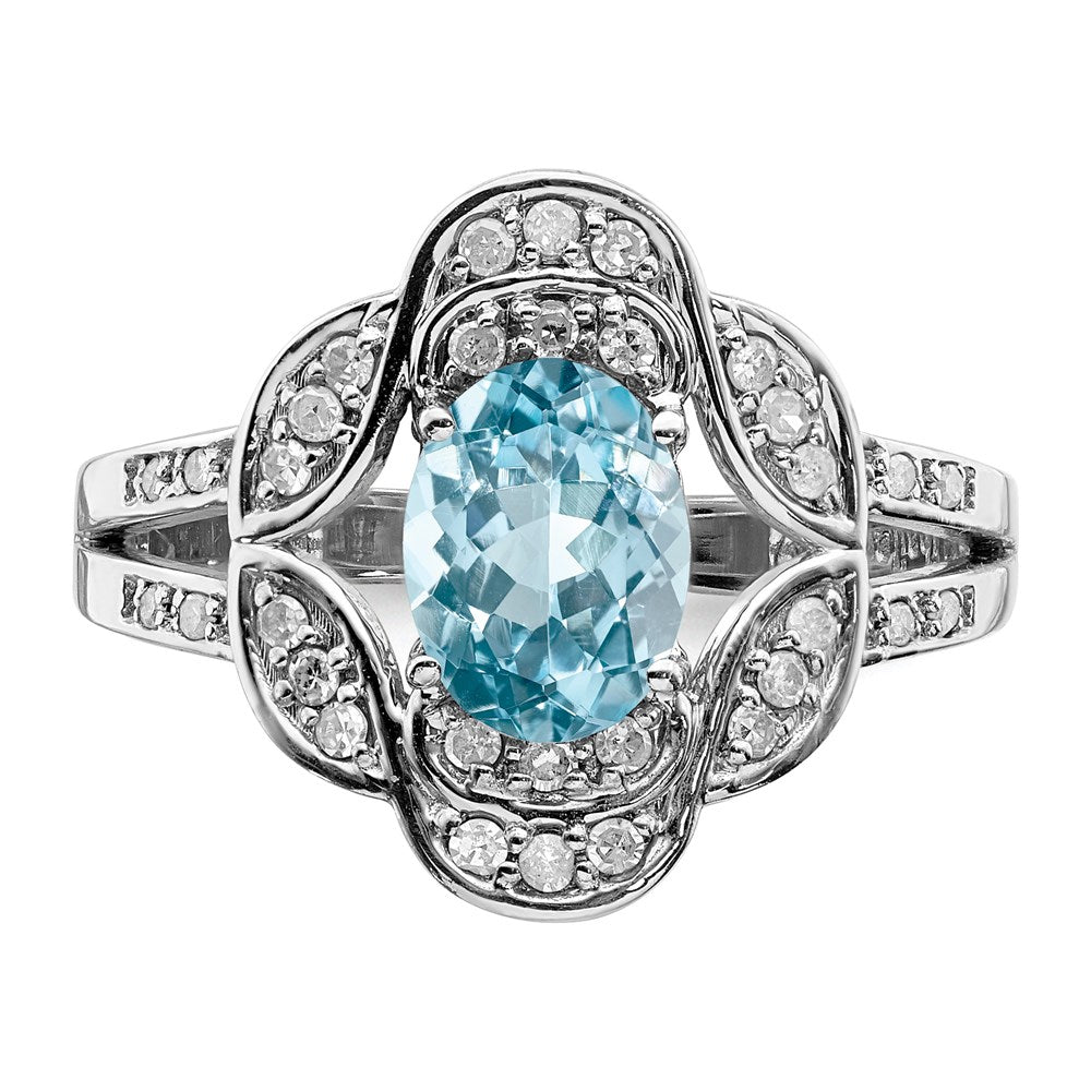 Sterling Silver Rhodium Diamond u0026 Sky Blue Topaz Ring