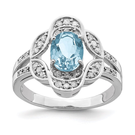 Sterling Silver Rhodium Diamond u0026 Sky Blue Topaz Ring