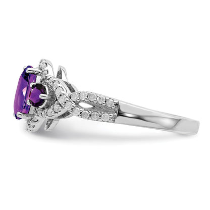 Sterling Silver Rhodium-plated Amethyst u0026 Diamond Ring