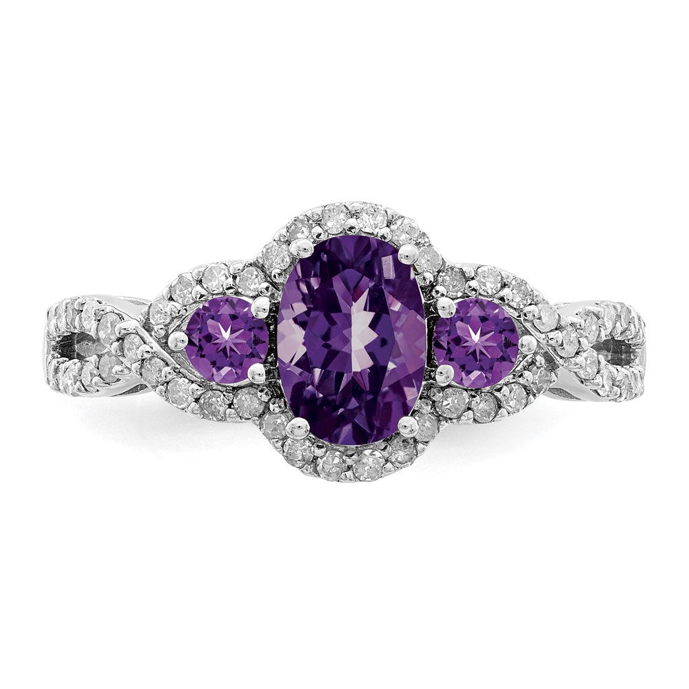 Sterling Silver Rhodium-plated Amethyst u0026 Diamond Ring