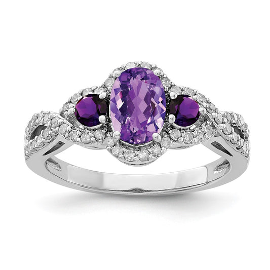 Sterling Silver Rhodium-plated Amethyst u0026 Diamond Ring