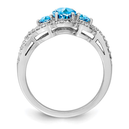 Sterling Silver Rhodium Blue Topaz u0026 Diamond Ring