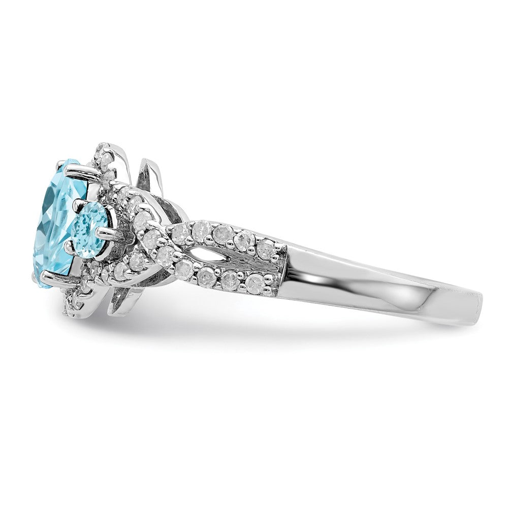 Sterling Silver Rhodium Diamond u0026 Sky Blue Topaz Ring