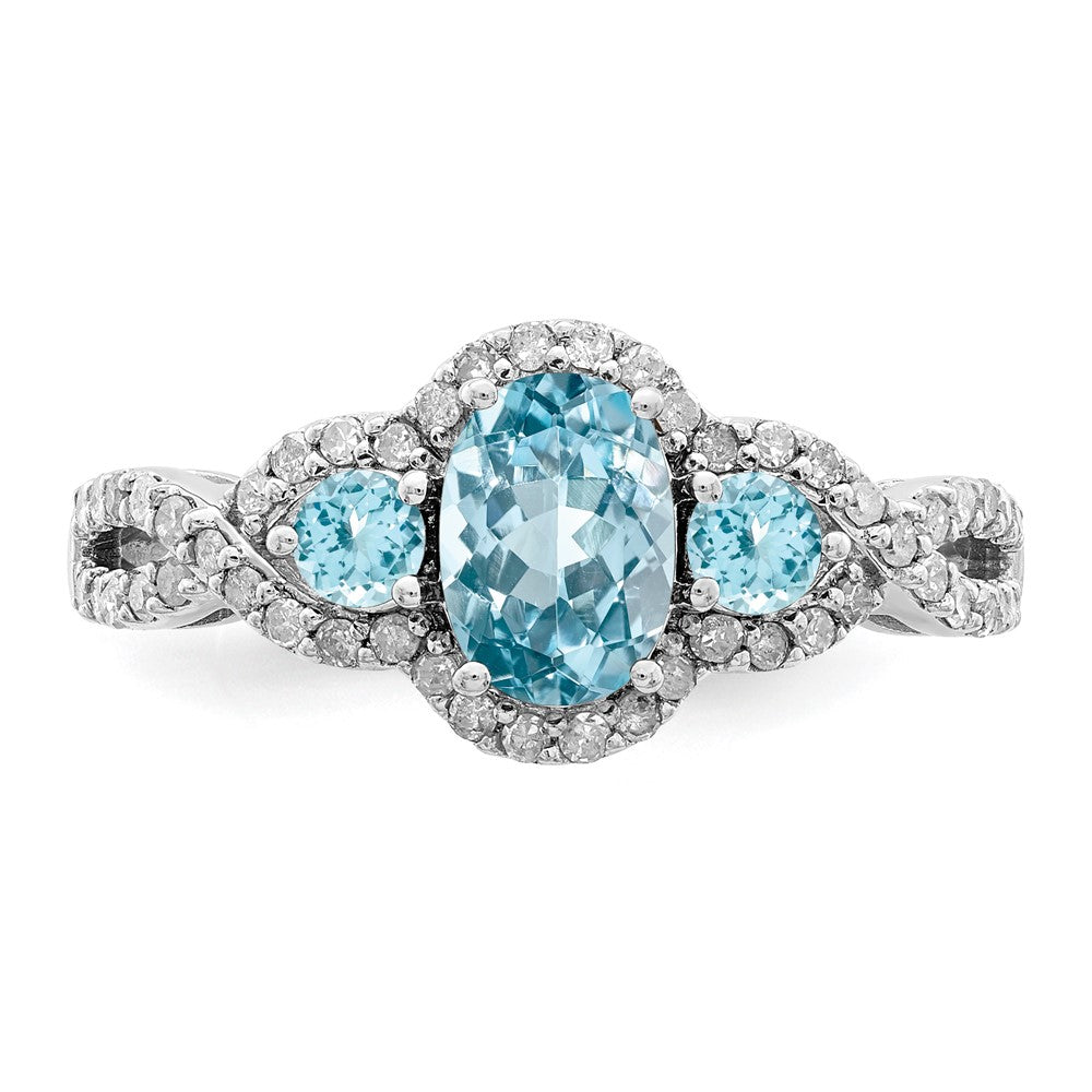 Sterling Silver Rhodium Diamond u0026 Sky Blue Topaz Ring