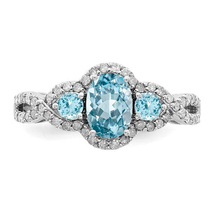 Sterling Silver Rhodium Diamond u0026 Sky Blue Topaz Ring