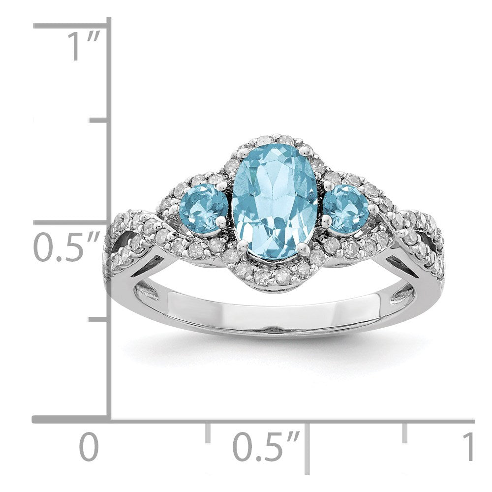 Sterling Silver Rhodium Diamond u0026 Sky Blue Topaz Ring