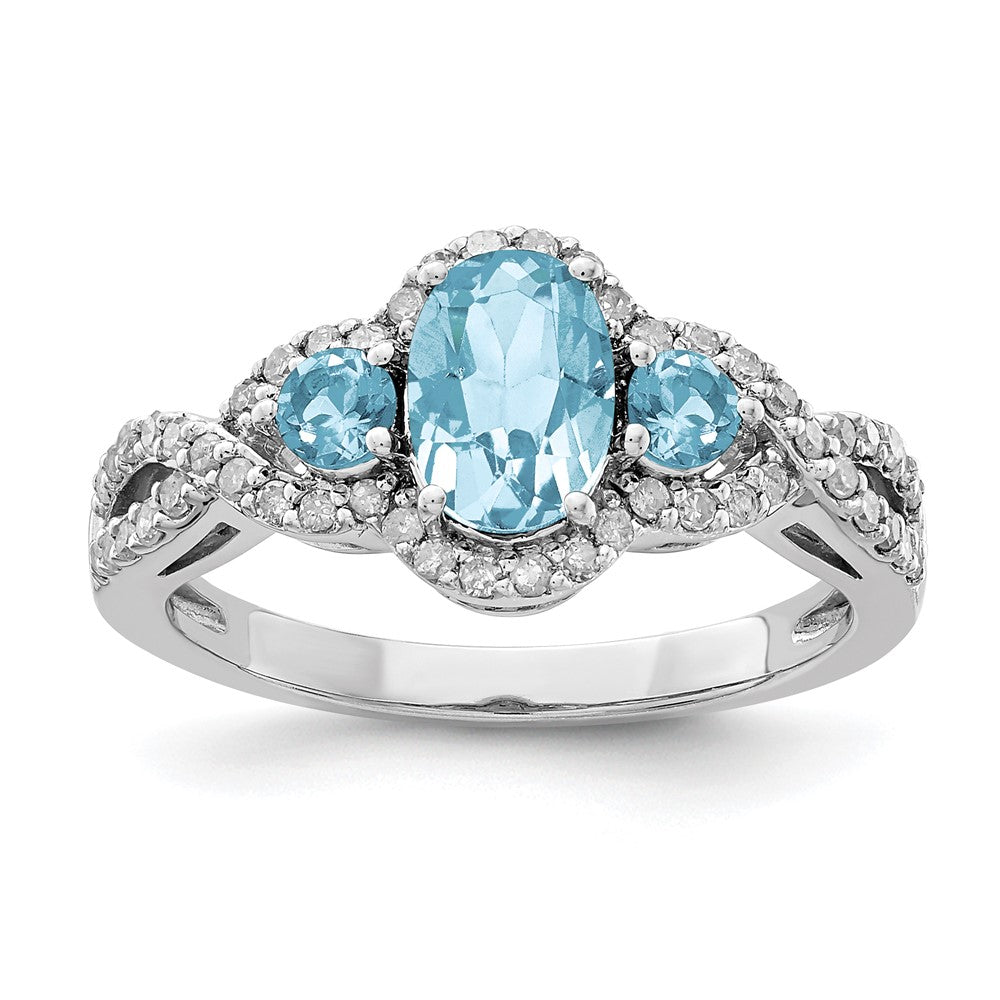 Sterling Silver Rhodium Diamond u0026 Sky Blue Topaz Ring