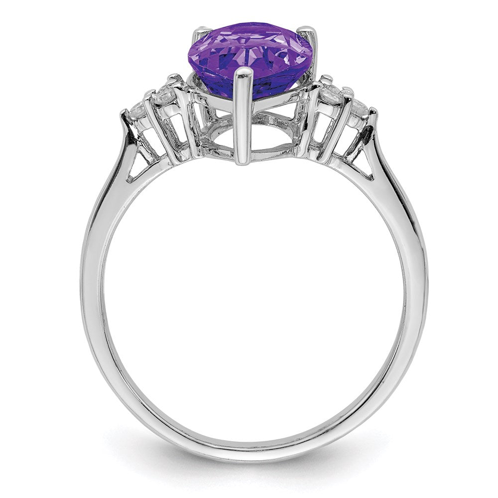 Sterling Silver Rhodium-plated Amethyst u0026 Diamond Ring