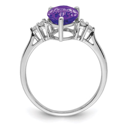 Sterling Silver Rhodium-plated Amethyst u0026 Diamond Ring