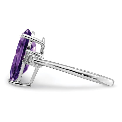 Sterling Silver Rhodium-plated Amethyst u0026 Diamond Ring