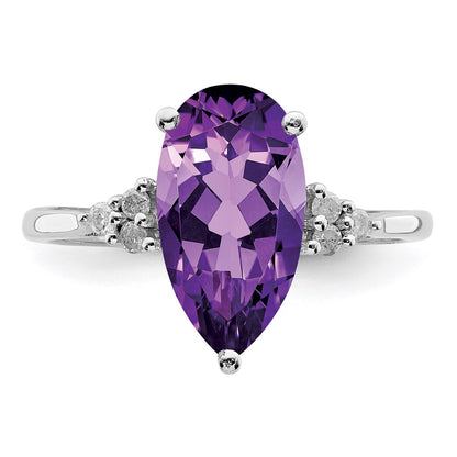 Sterling Silver Rhodium-plated Amethyst u0026 Diamond Ring