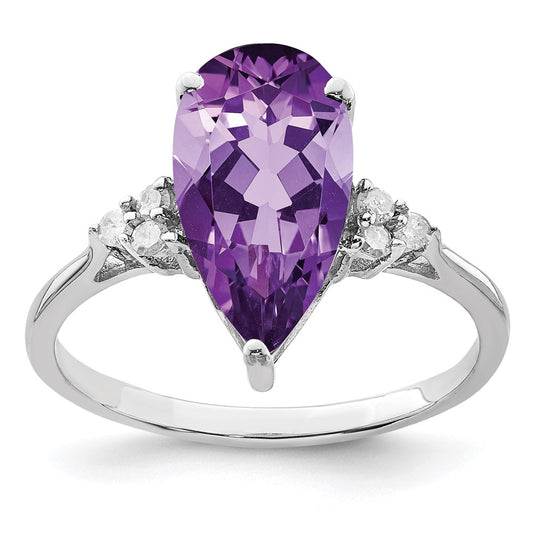 Sterling Silver Rhodium-plated Amethyst u0026 Diamond Ring