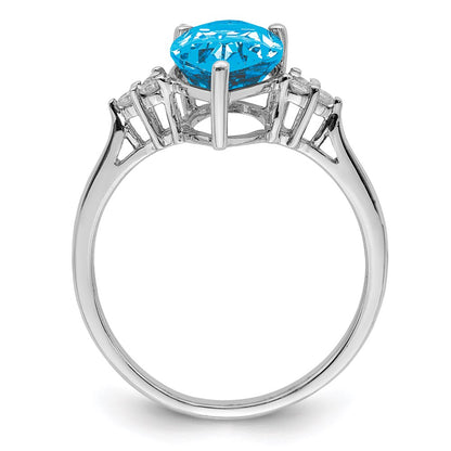 Sterling Silver Rhodium Blue Topaz u0026 Diamond Ring